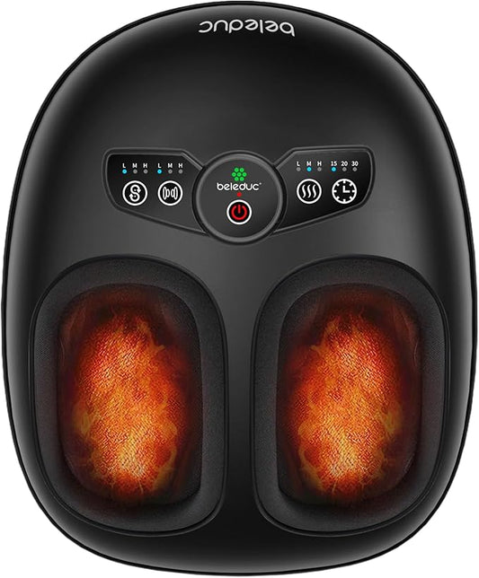 Beleduc Foot Massager with Heat and Compression – Shiatsu Feet Massager for Plantar Fasciitis, Neuropathy, Foot Warmer for Home Office, Fits Up to Size 14, Gift for Women Men