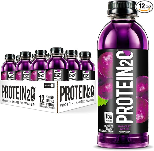 Protein2o 15g Whey Protein Isolate Infused Water, Ready To Drink, Sugar Free, Gluten Free, Lactose Free, Harvest Grape, 16.9 oz Bottle (Pack of 12)
