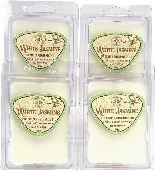 Scented Wax Melts for Wax Warmers - Highly Fragrant Air Freshener - 4 Pack Set of 6 Melt Cubes - Made in USA by Way Out West Candles (4, White Jasmine)