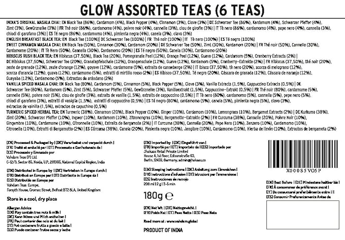 VAHDAM, Glow - Diwali Gifts of Assorted Tea Gift Sets (6 Loose Leaf Tea) Tin Caddy Presentation Box | Gluten Free, Non GMO | Diwali Gifts 2025 for friends and family