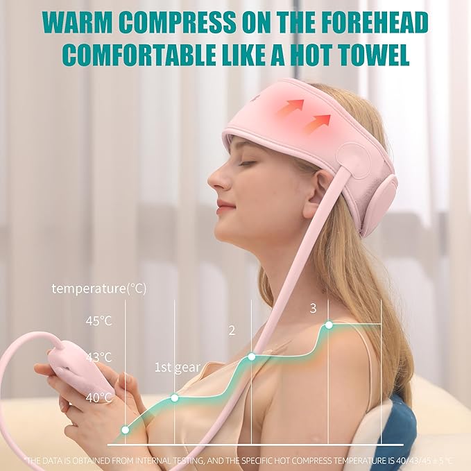 Head Massager,Scalp Massager,Relief Headaches,Fatigue,Stress,Sleep aid,Hangover with Airbag Kneading,Constant Temperature Hot Compress for Head (Pink)