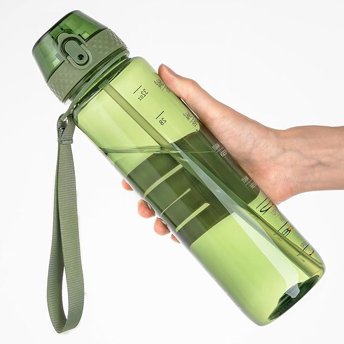 GOPPUS Water Bottle,Clear Water Bottles with Straw,32oz Sports Bottle With Time Markers-BPA-Free Tritan Wide Mouth Bottle Leakproof Motivational wate bottles for Gym,Hiking,School or Office(1 Bottle)