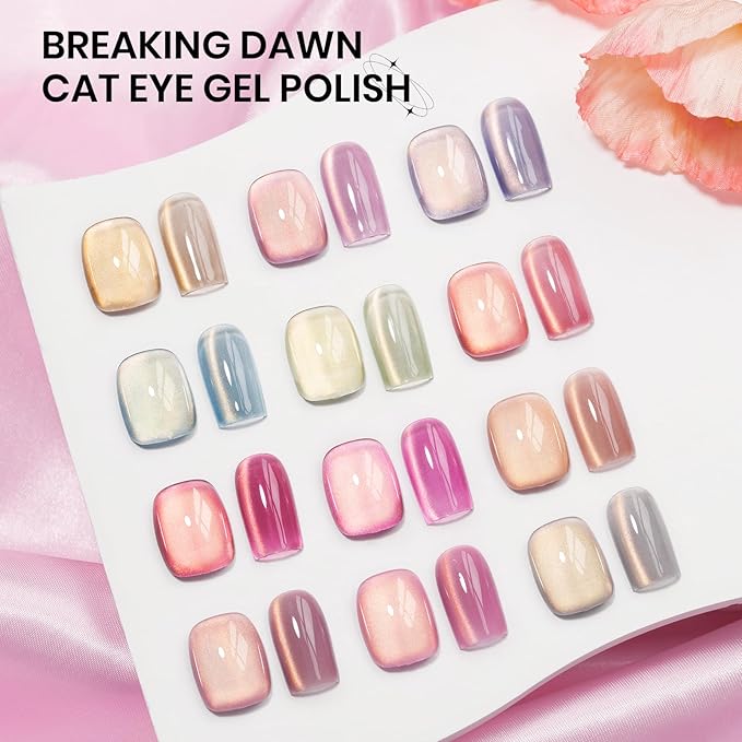 Cat Eye Gel Nail Polish Set, 12 Colors Magnetic Cateye Gel Polish with Magnet Holographic Gold Glitter Pink Purple Blue Summer Color Cat Eye Effect Soak Off Lamp for DIY Salon Manicure at Home