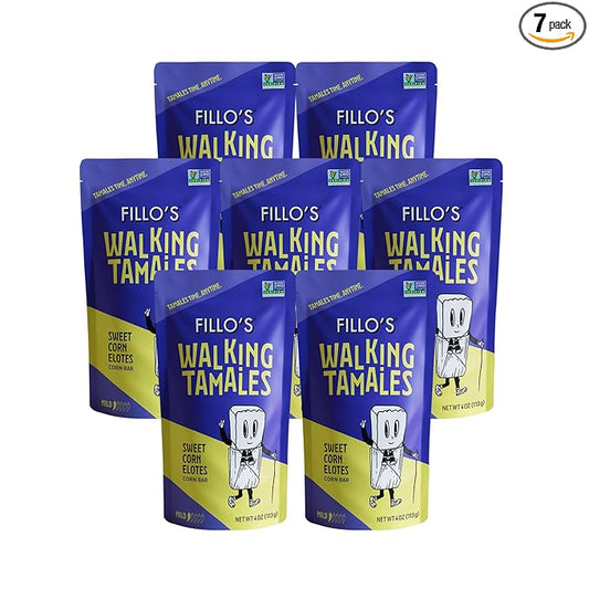 Fillo's Walking Tamales Sweet Corn Elotes, Pk of 7, Ready-to-Eat, Delicious, Gluten-Free, Preservative-Free, Vegan Friendly, Microwavable, Non-GMO