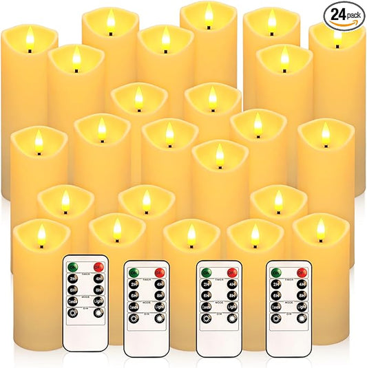 24 Pack Christmas Decoration Flickering Flameless Candles, Battery Operated Candles,LED Candles for Home Decor,Wedding,Halloween,Birthday,Valentine'sDay (D2.2 xH 5" 6" 7" Ivory)