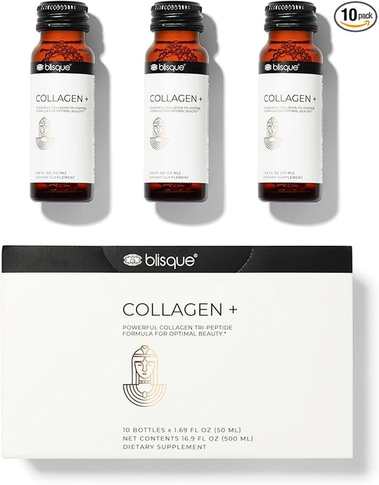 Blisque - Liquid Collagen Tri-Peptide Complex | with Biotin and Hyaluronic Acid | for Hair, Skin, and Nails | 10 Bottles | 10-Day Supply