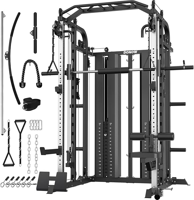 DONOW Smith Machine with Weight Stacks Home Gym Sytem Power Cage Squat Rack Dual Cable Crossover Machine All in One