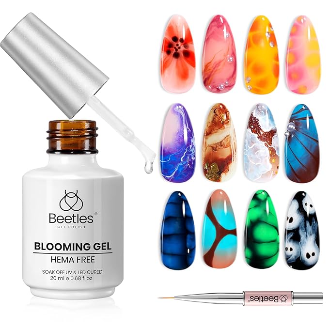 Beetles Blooming Gel Nail Polish HEMA Free, Blossom Gel Polish 1 Pcs 20ml with Nail Brush for Spreading Effect Marble Natural Stone Watercolor Floral Soak off U v DIY Nails Gifts for Women