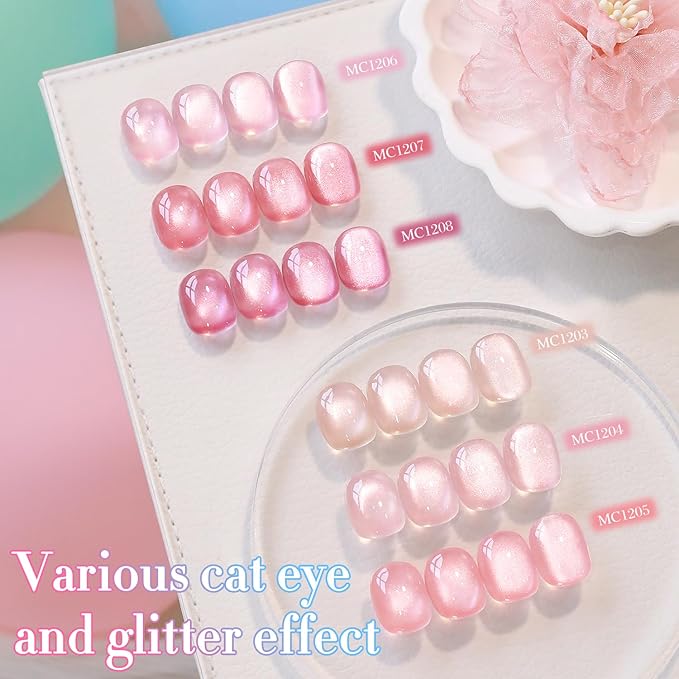 Double Rhythm 0.5 OZ Cat Eye Gel Polish with Magnet 15ML Holographic Glitter Shimmer Translucent Jelly Color Magnetic Nail Polish Salon DIY at Home (Fruit Nude-MC1203)