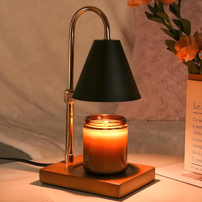 SOKCVSEA Candle Warmer Lamp - Candle Lamp Warmer Diamond with Height Adjustable, Birthday Gifts for Women Mom, House Warming Gifts New Home Decor, Wax Melt Candle Warmer with 2 Bulbs 7-Black Gold