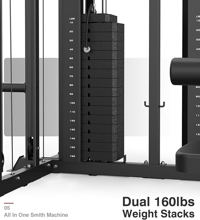 DONOW Smith Machine with Weight Stacks Home Gym Sytem Power Cage Squat Rack Dual Cable Crossover Machine All in One