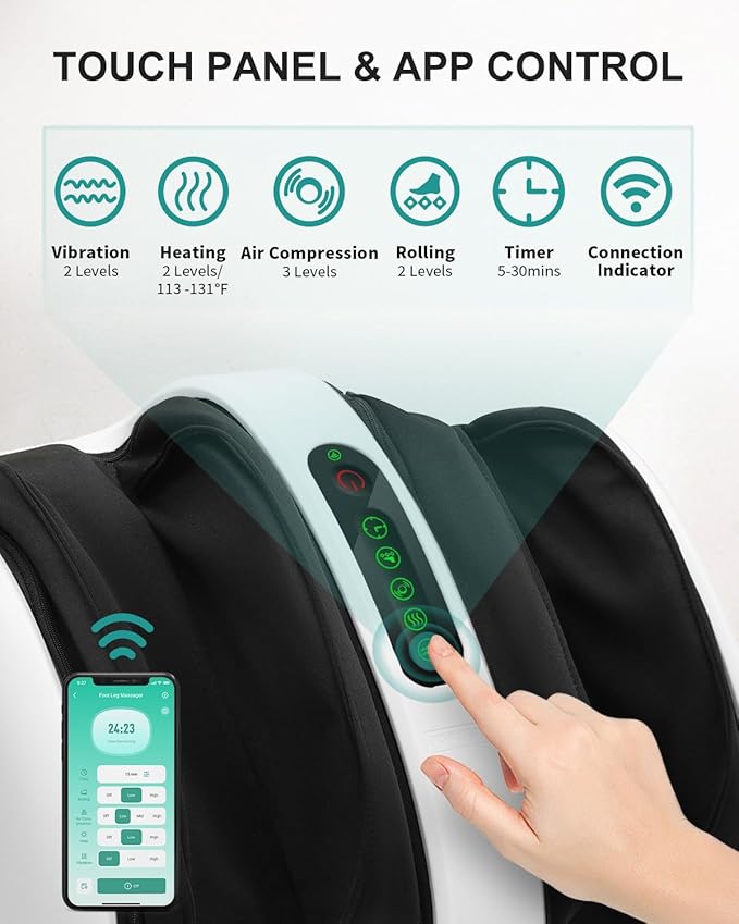 Nekteck Foot Shiatsu Massager for Circulation and Pain Relief, Smart Electric Massage Machine with Heat, Deep Kneading, Vibration for Feet, Calf, Arm Muscle Relax White (APP Control)