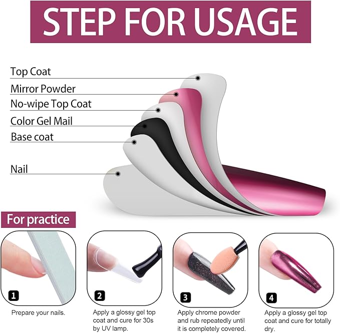 Artdone Chrome Nail Powder, Dark Rose Red Iridescent Aurora Powder Metallic Mirror Effect Pigment Pearlescent Mermaid Pigment Pearl Glitter Dust Kit, Nail Art Decoration, Resin Craft