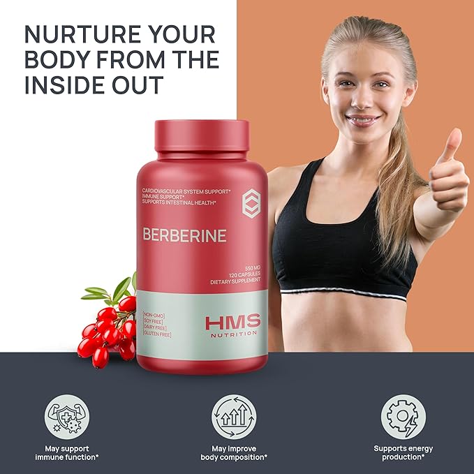 Berberine HCL 550mg, Plant-Based Berberine Supplement from Berberis Aristata Root, Vegan & Gluten Free, 120 Capsules