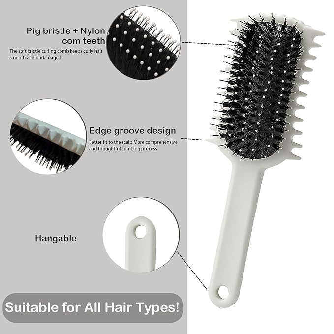 Curly Hair Brush, Volume Curl Defining Brush for Detangling Shaping and Styling Women's Curls, Reduce Pulling (Beige)