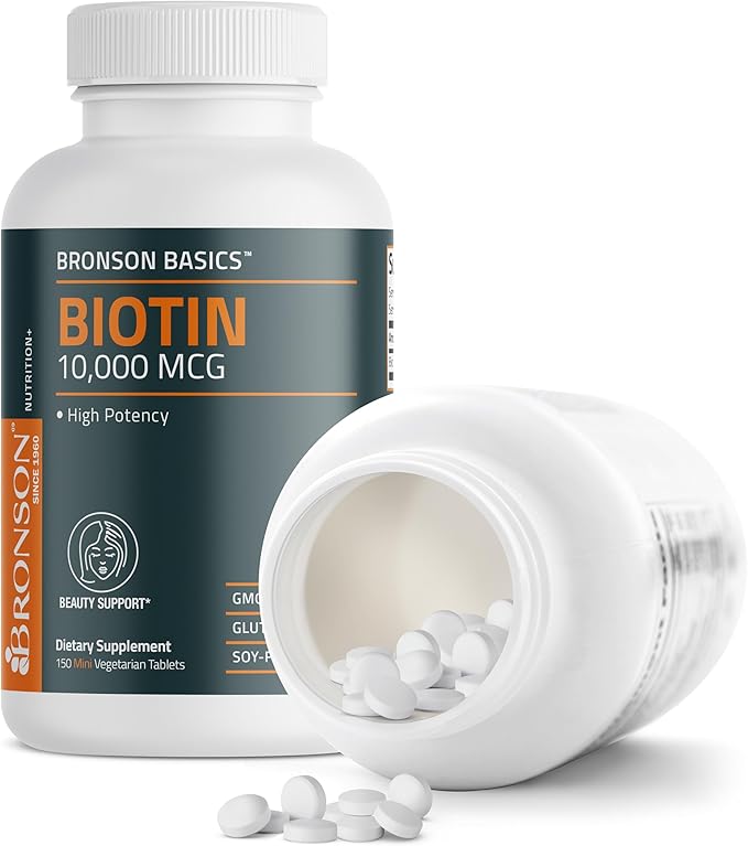 Bronson Biotin 10,000mcg, Supports Healthy Hair, Skin and Nails, Vegetarian, Non-GMO, 150 Tablets