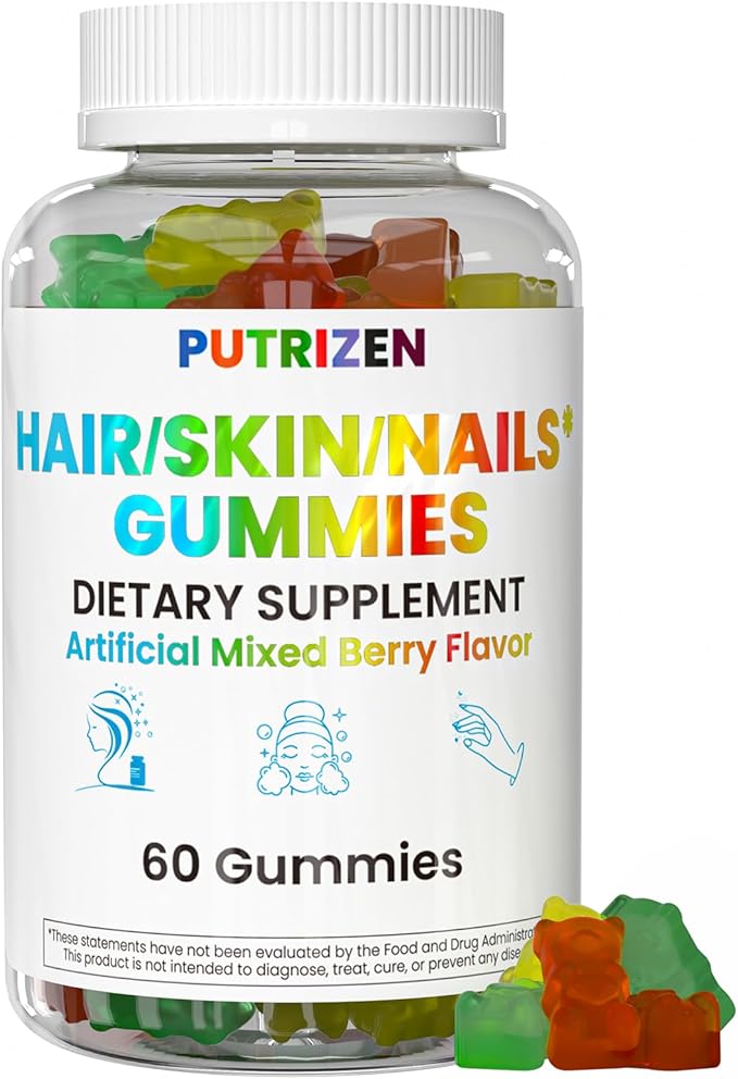 Hair Skin and Nails Gummies, Vegan 5000mcg Biotin Vitamins for Women & Men – Supports Hair Growth, Nail Strength & Skin Health – Non-GMO, 60 Gummies