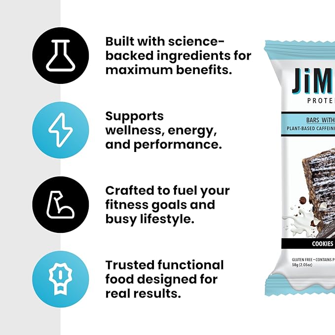 JiMMYBAR! - Golden Vanilla Cookies 'N Cream - 18g Protein Bars - Low 4g Sugar - 12 Count - Real Peanut Butter Base with Hand-Drizzled Chocolate 58g Protein Bar - Functional Meal Replacement Bars