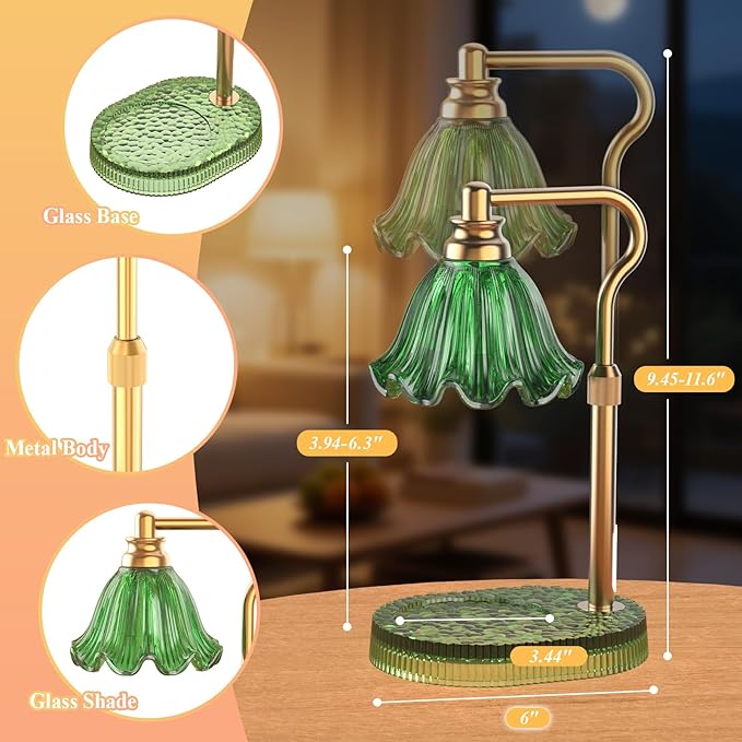 Candle Warmer Lamp with Adjustable Height - Flameless 4-Level Dimmable Wax Warmer, Timer Function & Stylish Design in Multiple Colors（Greener）