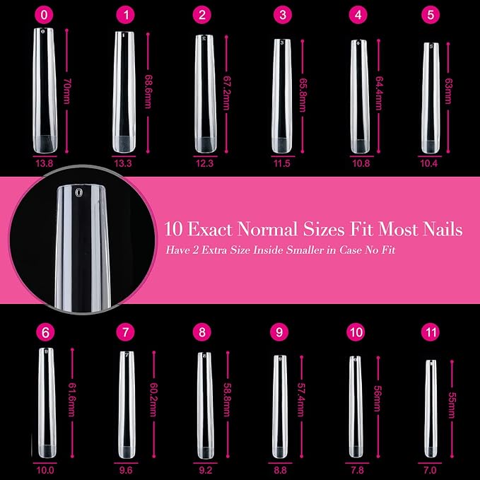 UNA GELLA Extra Long Square Gel Nail Tips 120pcs 12 Sizes Acrylic Soft Nail Jelly Gelly Tips DIY