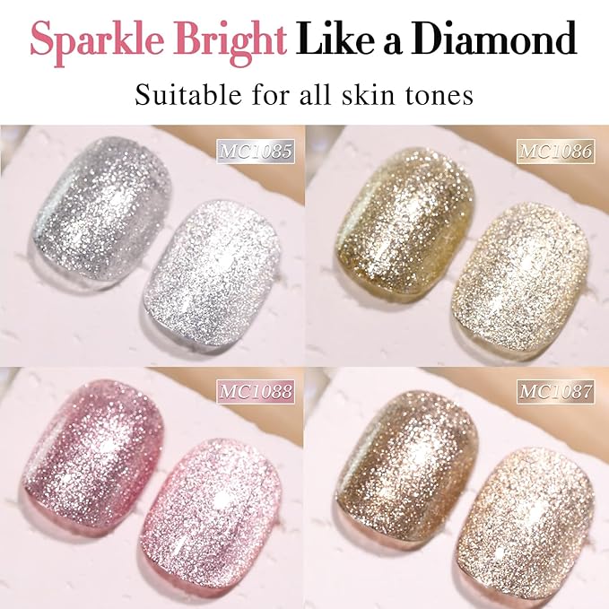 Double Rhythm 6 Colors Cat Eye Gel Polish Set Shimmer Glitter with Magnet Holographic Reflective Magnetic UV Nail Art Kit (6-Kit 32)