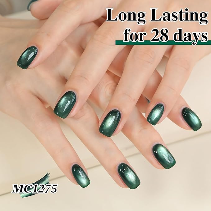 Double Rhythm 0.5 OZ Cat Eye Gel Polish with Magnet 15ML Holographic Glitter Shimmer Translucent Jelly Color Magnetic Nail Polish Salon DIY at Home (Winter Green-MC1275)