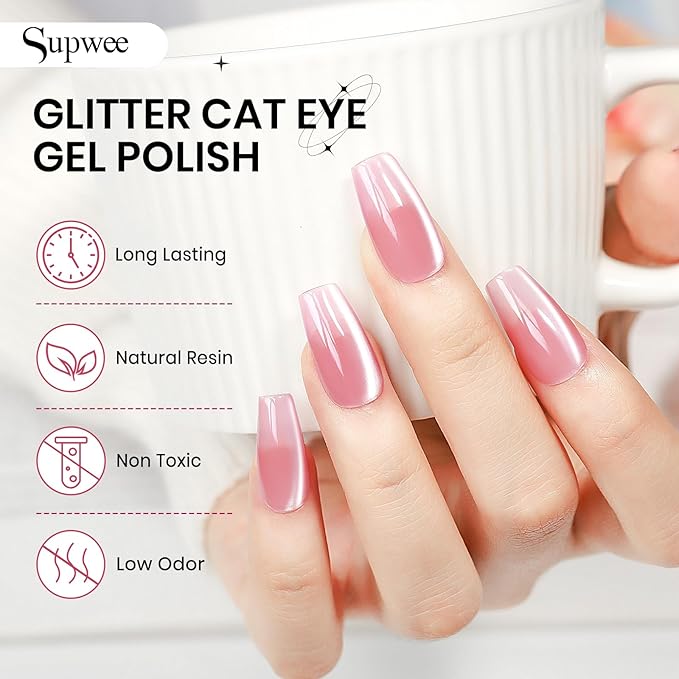 12 Colors Magnetic Nail Polish Gel Nude Series Moonlight Cat Eye Gel Nail Polish with Magnet Soak Off UV Manicure Gift for Women Girls