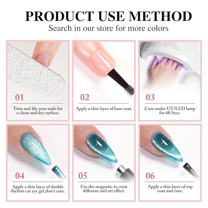 Double Rhythm 0.5 OZ Cat Eye Gel Polish with Magnet 15ML Holographic Glitter Shimmer Translucent Jelly Color Magnetic Nail Polish Salon DIY at Home (Clear Silver-B-MC1099)
