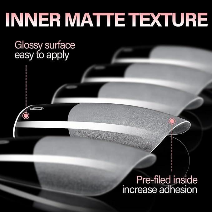 AILLSA Medium Coffin Nail Tips 240Pcs Soft Fake Nail Gel Tips Pre-Shaped Acrylic Nail Tips, Half Matte Full Cover Clear Tips False Press on for Extension Manicure Home DIY 15 Sizes Gelly Tips