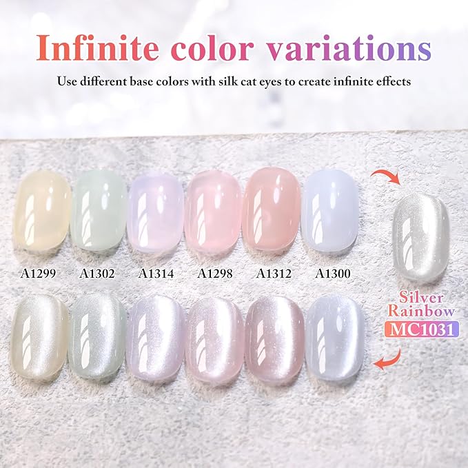 Double Rhythm 0.5 OZ Cat Eye Gel Polish with Magnet 15ML Holographic Glitter Shimmer Translucent Jelly Color Magnetic Nail Polish Salon DIY at Home (MC1031)