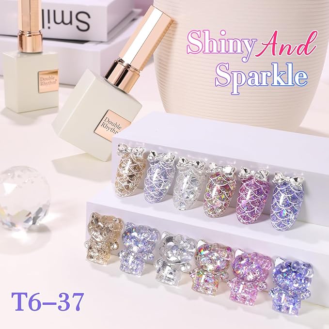 Double Rhythm 0.5 Oz Glitter Gel Polish Set of 6 Color with Display Board 15 ml Full Size Kit Shimmer Reflective Sparkle Soak Off Manicure Salon DIY at Home (Gold Blue Silver Purple Pink-T6-37)