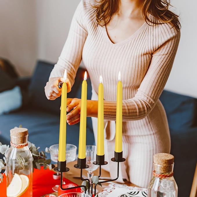 30 Pack Yellow Taper Candles - Taper Candles 10 Inch Dripless, Smokeless & Unscented - 8 Hours Long Burning - Ideal for Weddings, Dinner Parties, and Home Decor