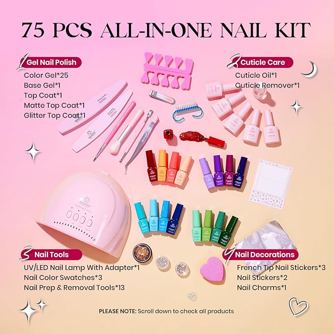 Beetles Gel Nail Polish Kit with U V Light - One Color One Bottle 45 Colors Gel Polish Kit 75 Pcs Gifts for Women Teen Girls with Top Base Coat Beauty Must Have DIY Salon Emotional Journey Collection