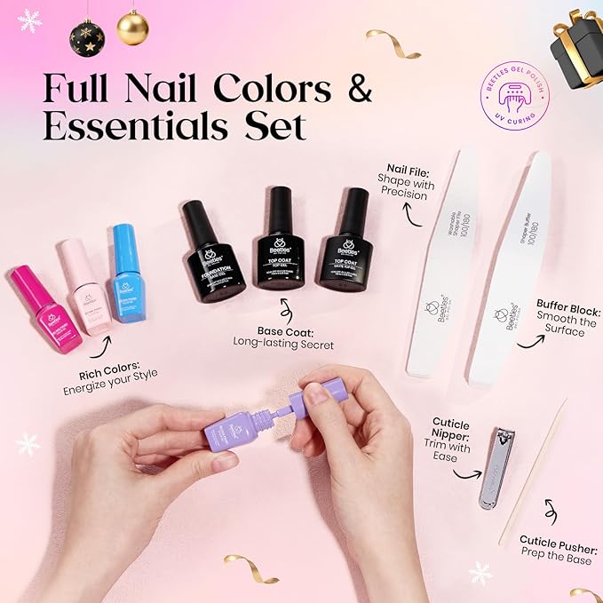 Beetles Gel Nail Polish Set - Seasons Variations 48 Colors Gel Polish Kit Brown Nude Pink Red Blue White with Base Top Coat Home DIY UV LED Soak Off Nail Art Salon Manicure Starter Kit Gift for Women