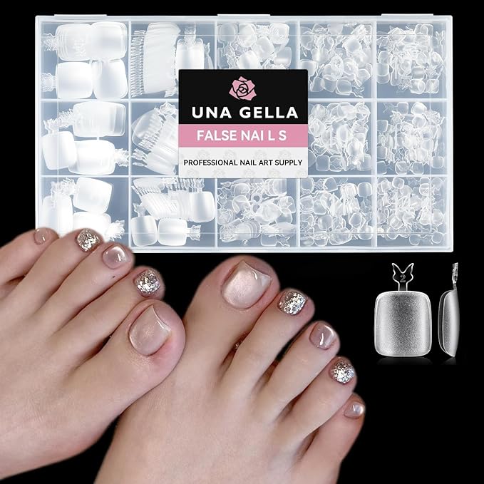 UNA GELLA Toe Nail Tips 504Pcs - Full Cover Matte Squavol Toe Nails Soft Gel Pre-file Gel Toe Nail Tips For Toe Nail Extensions Home DIY Nail Salon Soak Off 15 Sizes