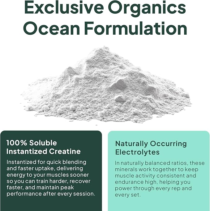 Organics Ocean Krealyte Fusion - Instantized Creatine Monohydrate Powder with Electrolytes - Muscle Strength, Endurance & Hydration Support - Vegan, Sugar-Free, Pink Lemonade Flavor - 60 Servings