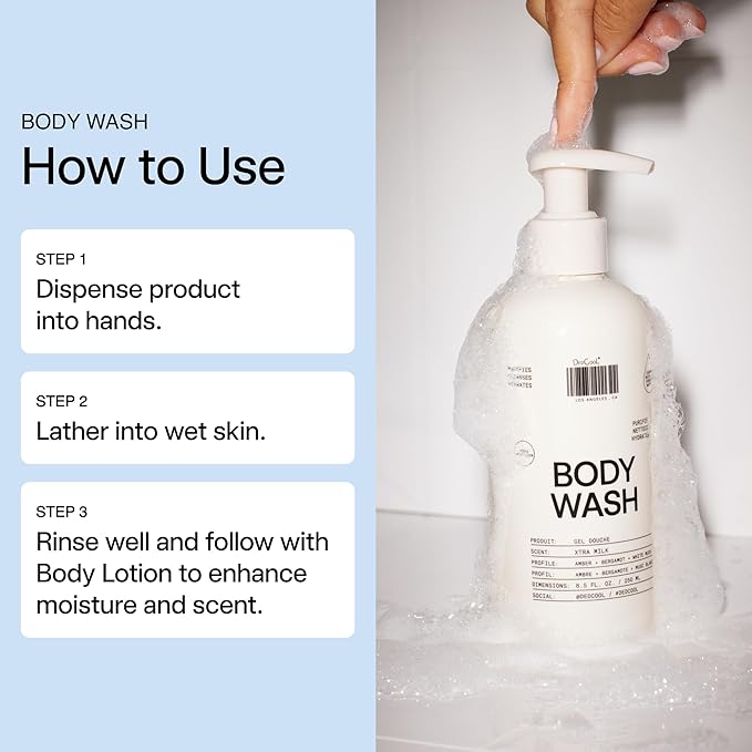 DedCool Body Wash Xtra Milk | Moisturizing Vegan Cleanser with Shea Butter, Aloe & Snow Mushroom | Non-Toxic, Carbon-Neutral Formula | Bergamot, White Musk & Amber Scent | 8.5 fl oz
