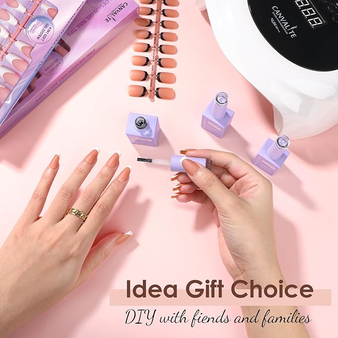 Canvalite French Tip Press on Nails Gel Nail Tips - 300Pcs Pre-Colored Quick and Easy Fake Nails with Designs Coffin Nails Tips Short Press on Nails DIY Nail Extensions, Nude White