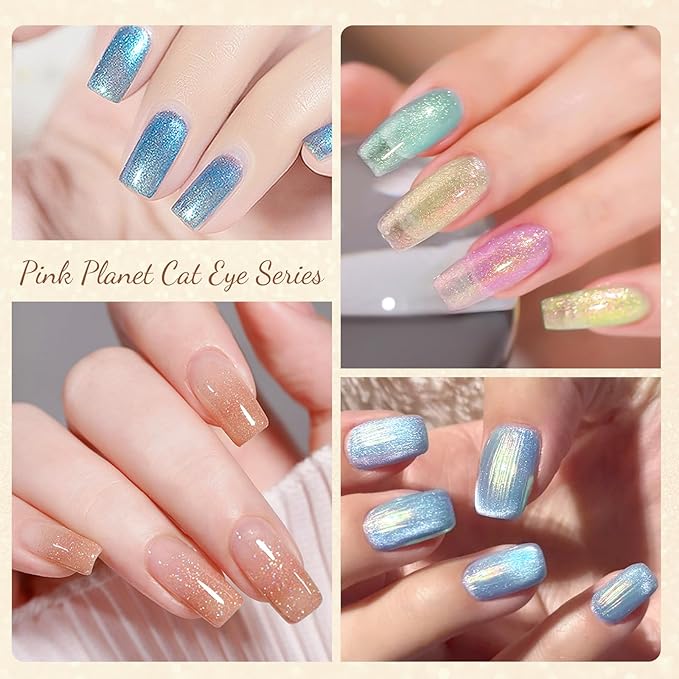 CANNI 8 Pcs 9 ML Glitter Gel Nail Polish Set, Shimmer Sparkly Gold Blue Yellow Purple Green Colors Gel Polish Kit Soak Off Led Manicure Salon DIY Gifts