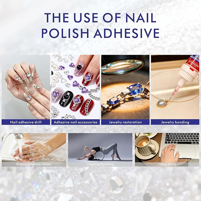 Quickly Dry Rhinestone Glue for Nail – No UV Needed – Precision Dropper + Needle – 30+ Days Clear Hold – Nail Art Rhinestones Design Tools