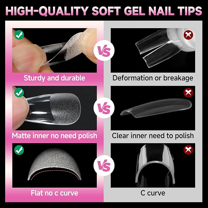 UNA GELLA Medium Coffin Nails Tips Gel Nail Tips Coffin 120pcs Half Matte Acrylic Full Cover Nail Tips Fake Nails Clear C offin Press on Nails for Nail Extensions Home DIY Salon 12 Sizes