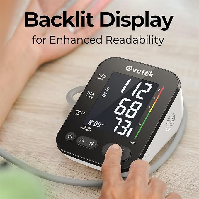 Ovutek Blood Pressure Monitors, Backlit Upper Arm BP Machine with Adjustable Large Cuff, Automatic Digital BP Monitor for Home Use(Black Backlight)