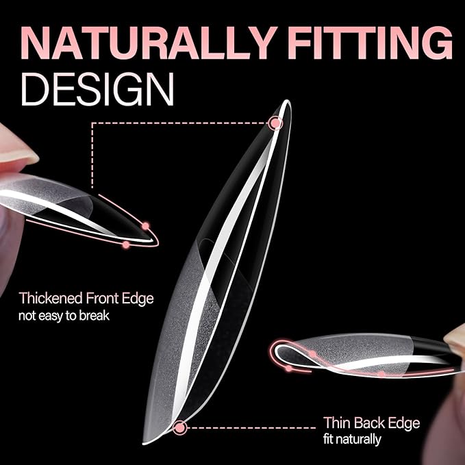 AILLSA Medium Almond Nail Tips Pre-Shaped Acrylic Nails Tips Half Matte Full Cover Tips Clear Gelly Press on Flase Nail Tips for Extension Nail Manicure Home DIY 216PCS 12Sizes