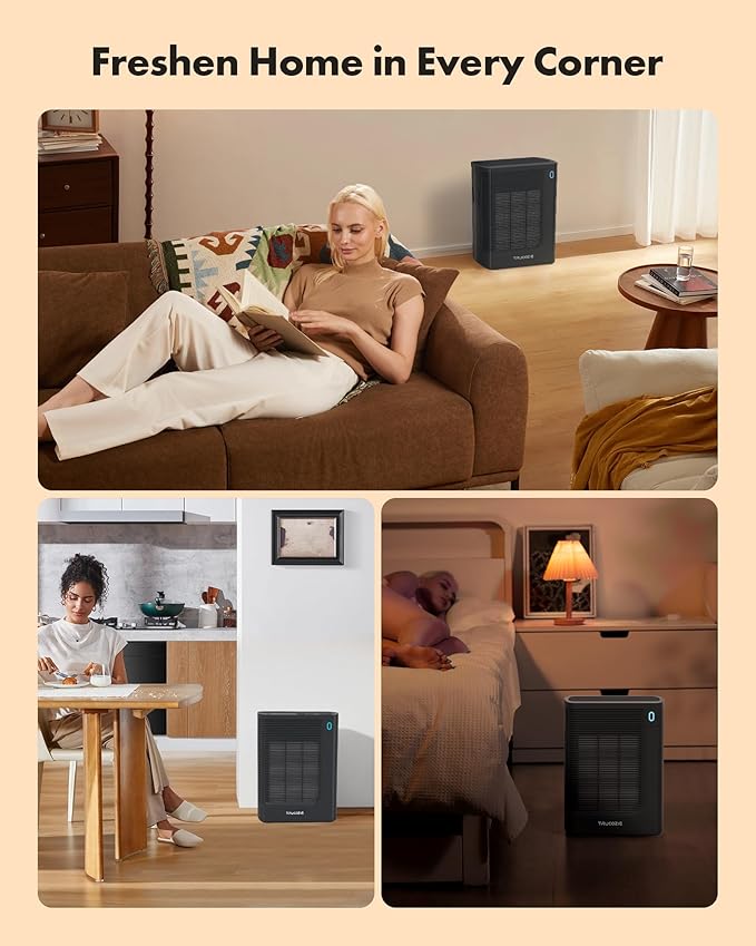 Trucozie T356 Air Purifier for Home Large Room Bedroom Up to 1937 Ft² in 1 Hr With Double-sided Air Inlet, Air Quality and Light Sensors, HEPA Sleep Mode for Allergies, Dust, Pollen, Pet Hair, Black