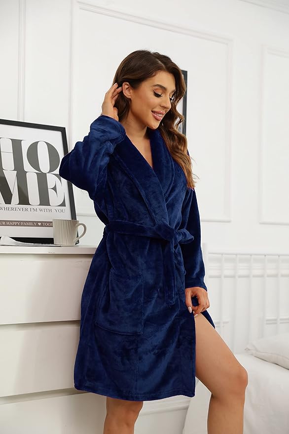 U2SKIIN Women Fleece Robe, Short Cozy Plush Robes for Womens Soft Shawl Collar Warm Spa Bathrobe