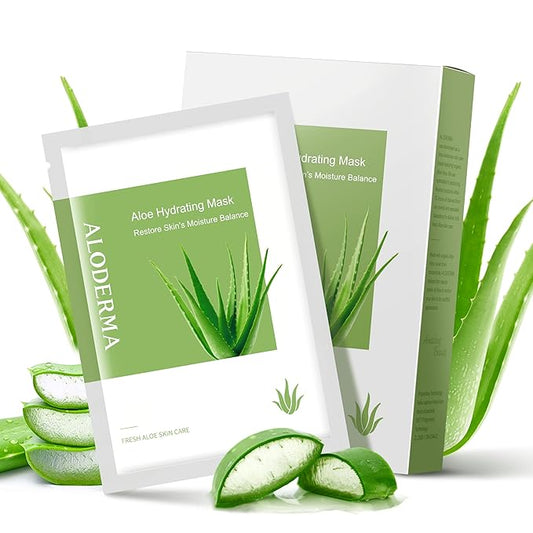 Aloderma Hydrating Sheet Face Masks with 87% Organic Aloe Vera - 5 pack Moisturizing Facial Masks with Hyaluronic Acid & Bergamot Oil for Nourished, Radiant Skin - Aloe Vera Natural Skincare