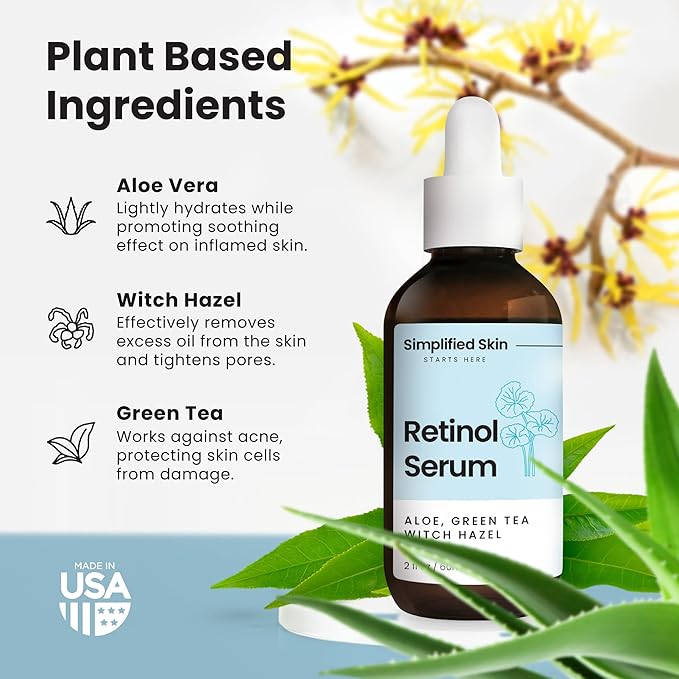 Simplified Skin Retinol Serum for Face – 2.5% Retinol with Hyaluronic Acid – for Acne Marks, Smoothing Fine Lines & Wrinkles – Day & Night Anti-Aging Serum – 2 Fl Oz