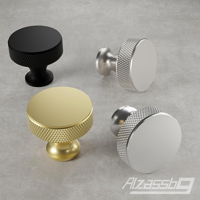 Alzassbg 10 Pack Gold Cabinet Knobs, 1.2 Inch(30.5mm) Diameter Knurled Cabinet Knobs of Metal Kitchen Round Handles Hardware for Carbinet and Drawer AL6067ABG