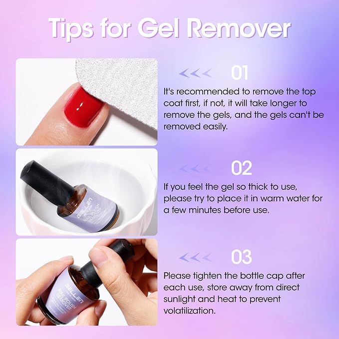 Gellen Gel Polish Remover Kit for Nails, Gel Nail Polish Remover 3-5 Minutes Removal, Pink Liquid Latex Tape Easy to Peel Off, with Manicure Tools