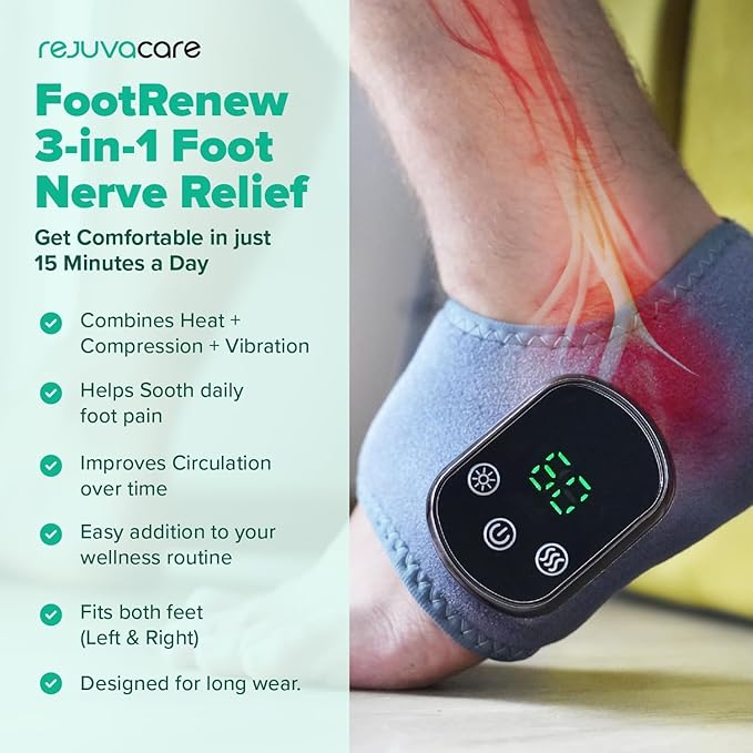 FootRenew Dual Set Heated Foot & Ankle Relaxation Wraps – 2-Pack Portable Electric Foot Massager for Home Comfort – 3 Vibration Modes, 5 Heat Levels (2-Piece)